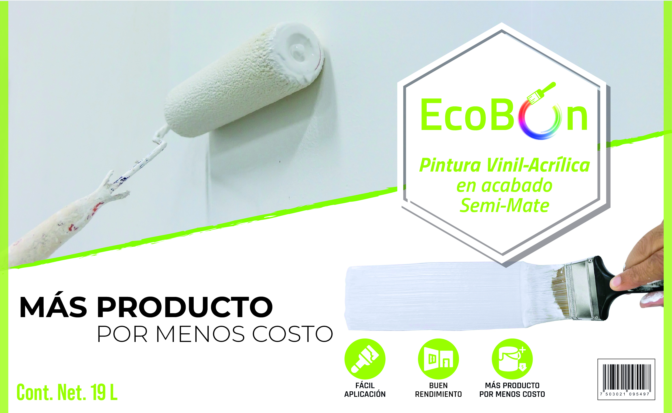 Pintura Vinil Acrílica Bon Báaxal Eco Bon Color Blanco 19L