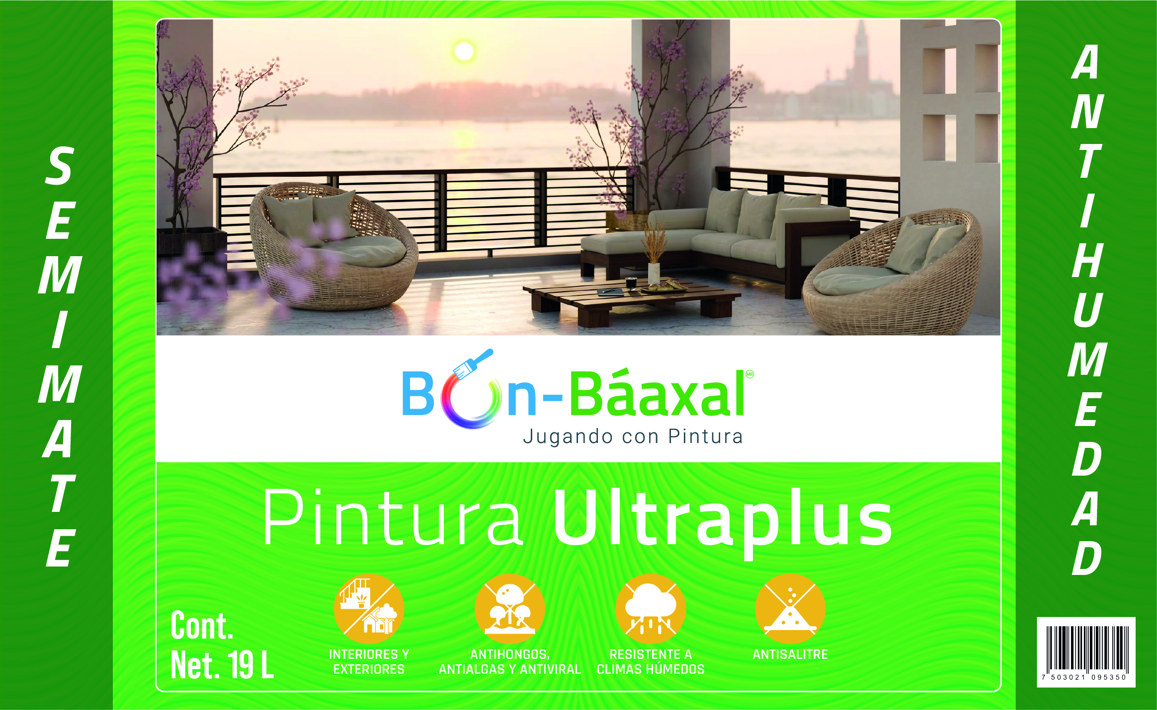 Pintura Vinil Acrílica Bon Báaxal Ultraplus Color Blanco 19L  Climas Húmedos 