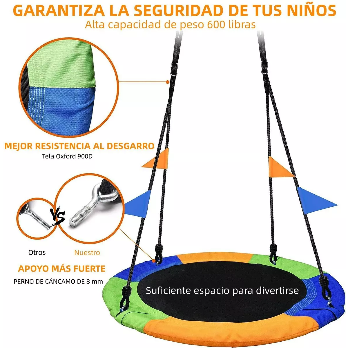 Asiento Columpio Redondo Para Niños Árbol Exteriores 100cm