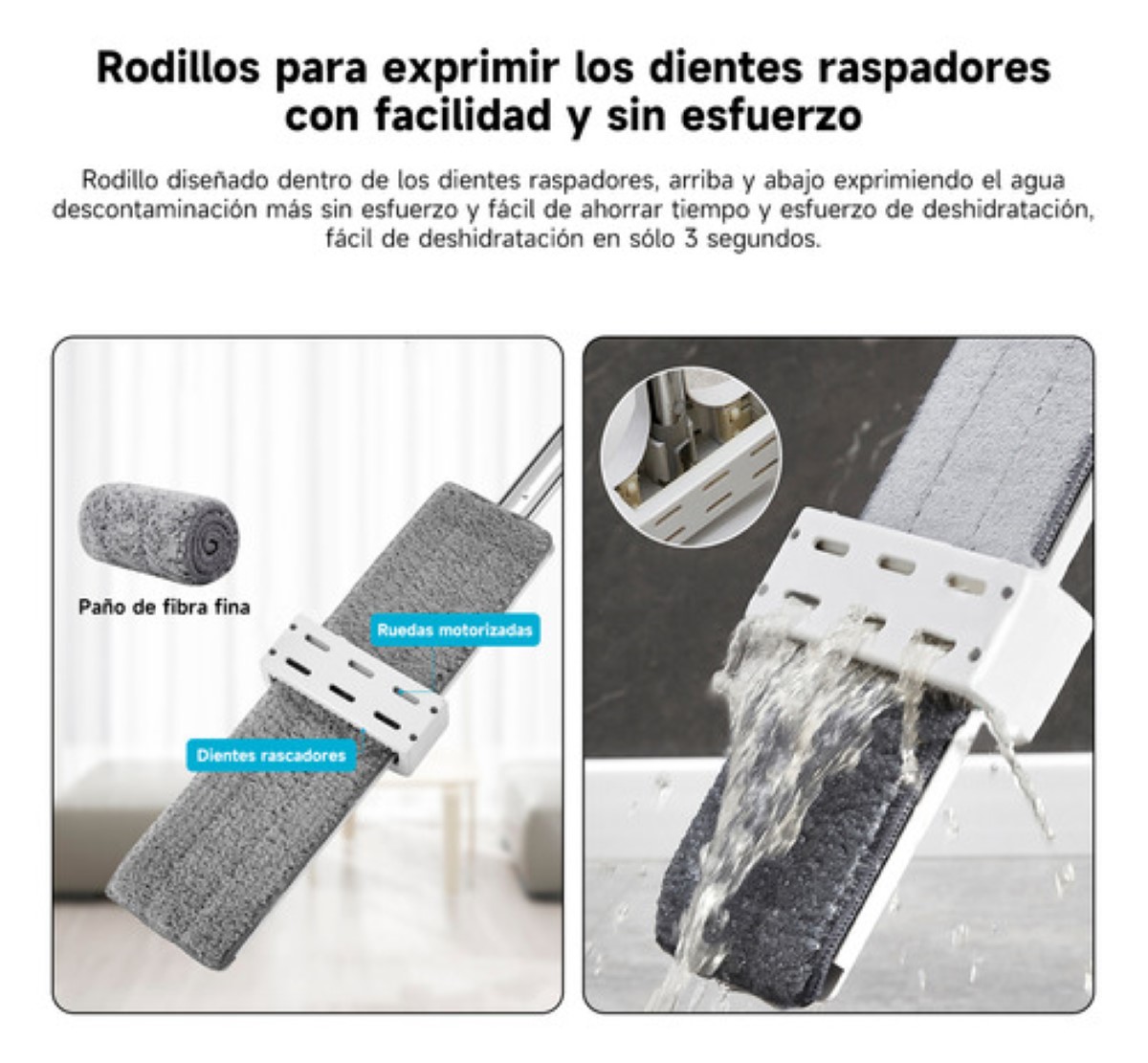 Trapeador De Microfibra ,spin 360°mágico Mop Con 4 Repuestos BLANCO GRIS 