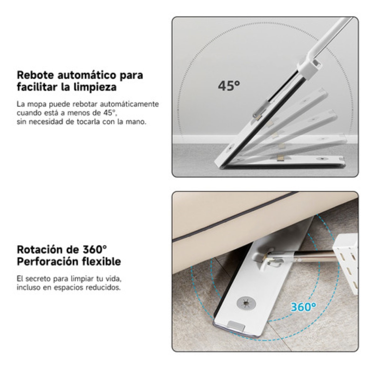 Trapeador De Microfibra ,spin 360°mágico Mop Con 4 Repuestos BLANCO GRIS 