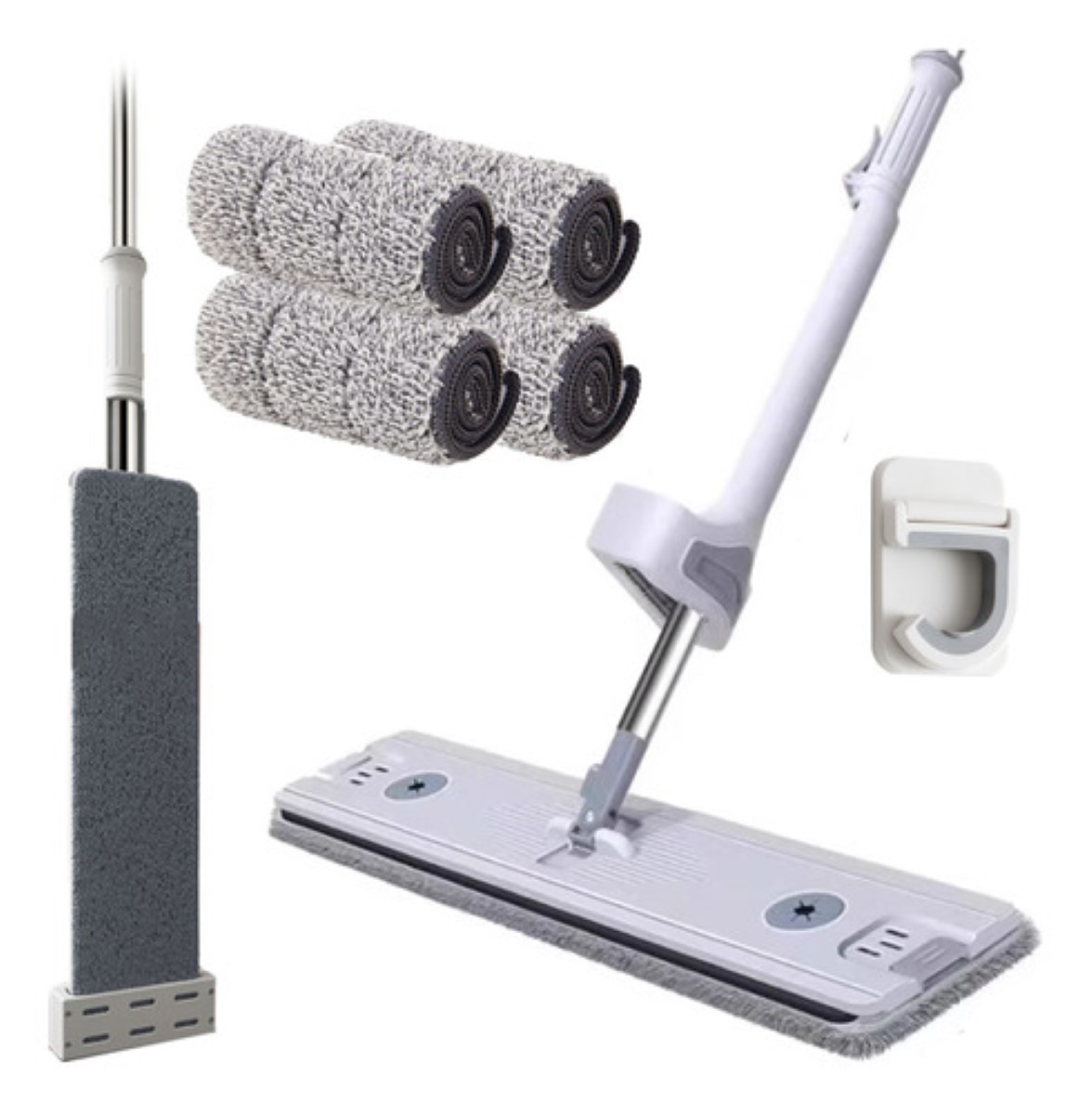 Trapeador De Microfibra ,spin 360°mágico Mop Con 4 Repuestos BLANCO GRIS 