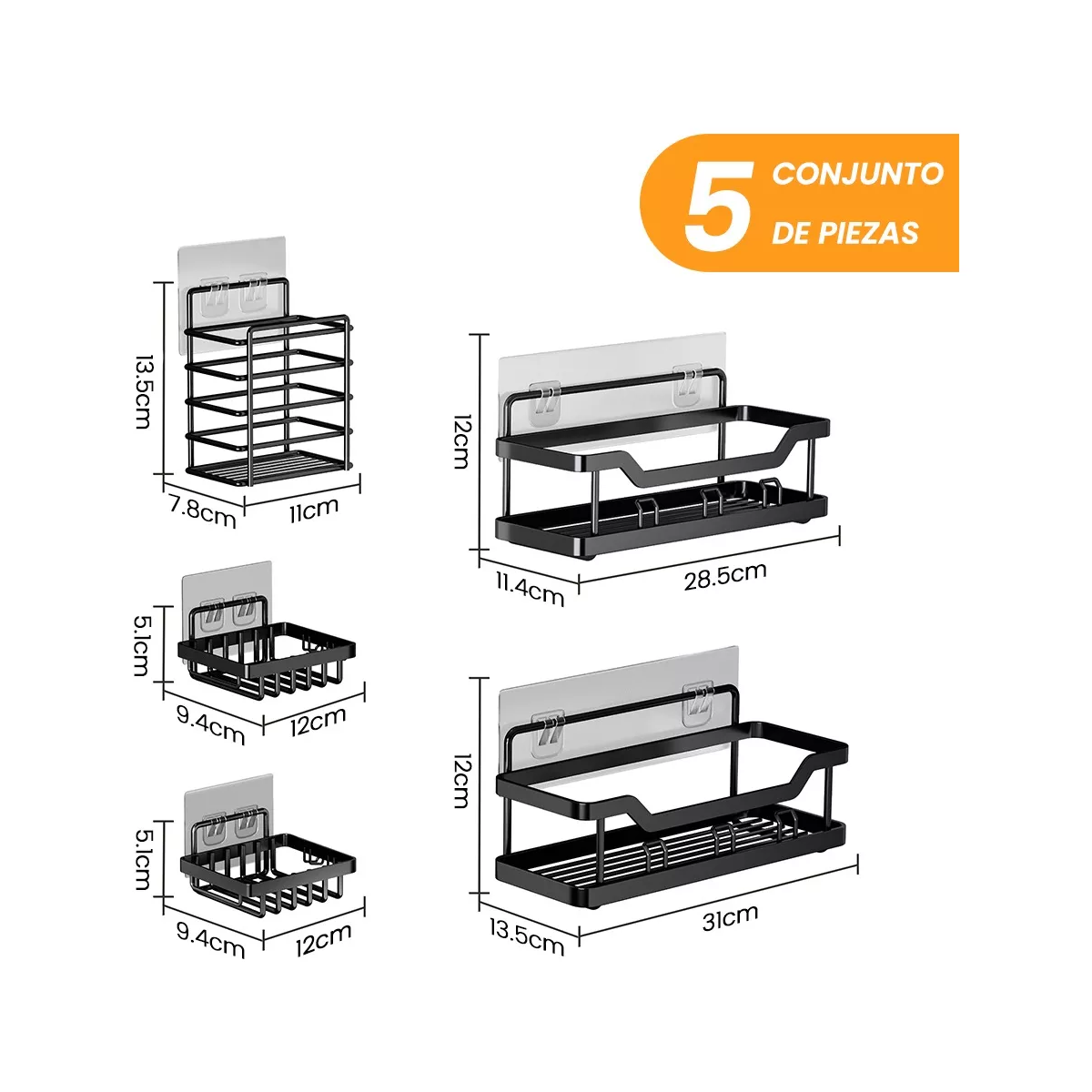 Estantería Ducha Para Baño Organizador Regadera 5pack Color Negro