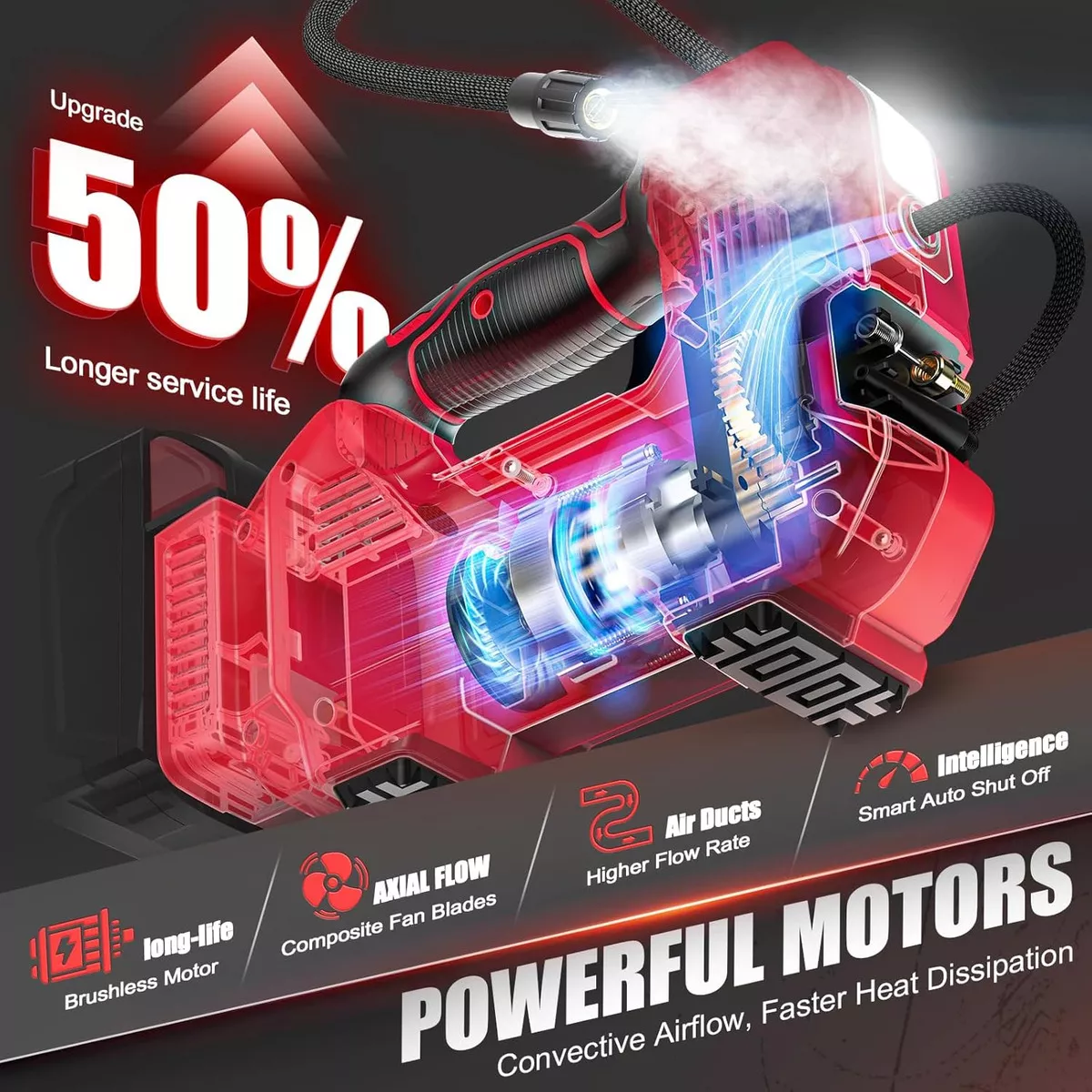 Compresor Inflador De Llantas Inalámbrico Atverce BC1 Color Rojo 127V
