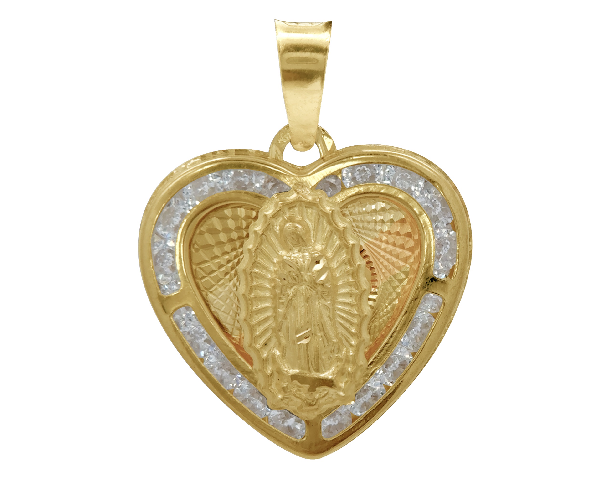 Dije Medalla Oro 10K Horoz Corazón Guadalupe S1143