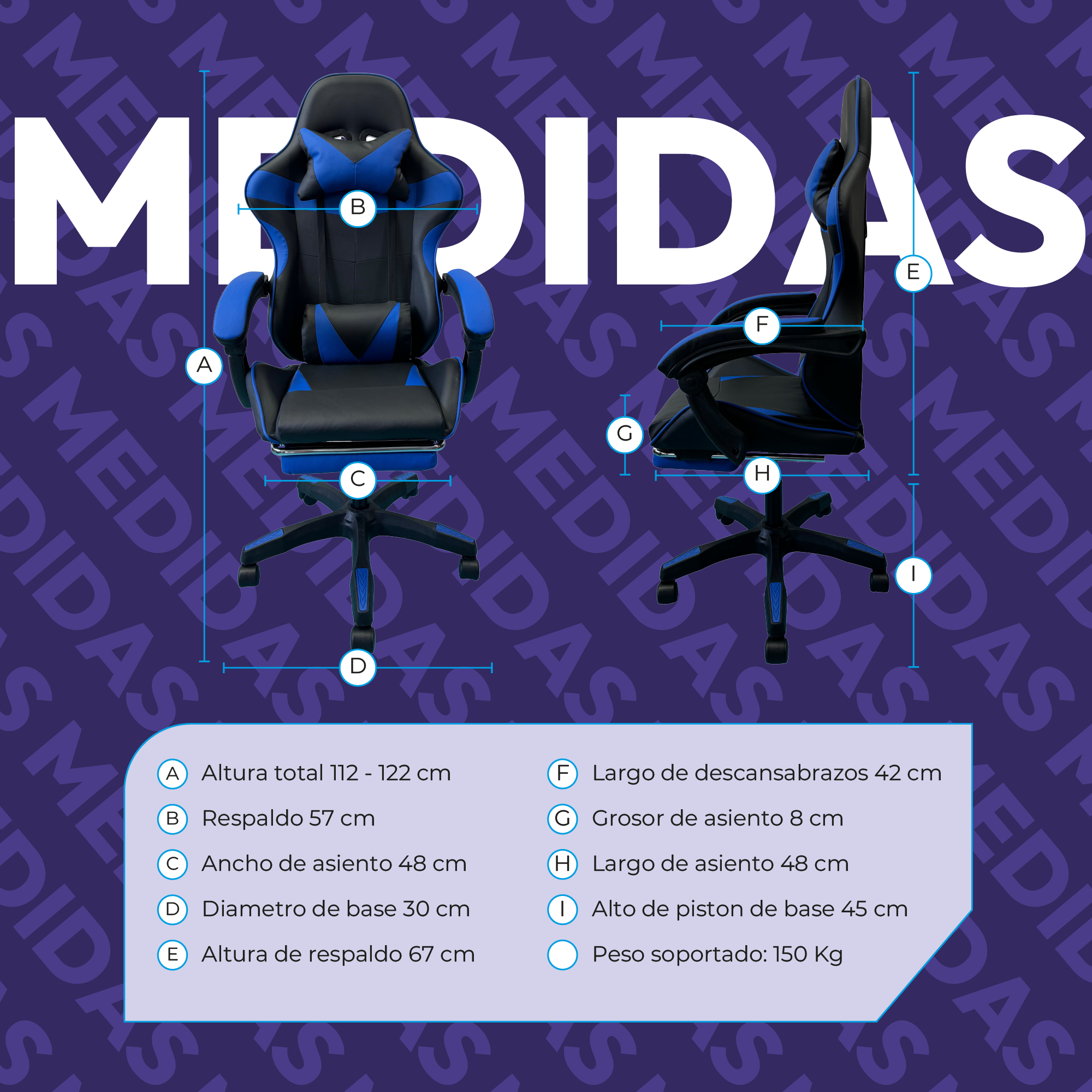 Silla Gamer Profesional Ergonómica Reclinable con Descansapies  Color Azul - Comodidad Superior para Jugadores
