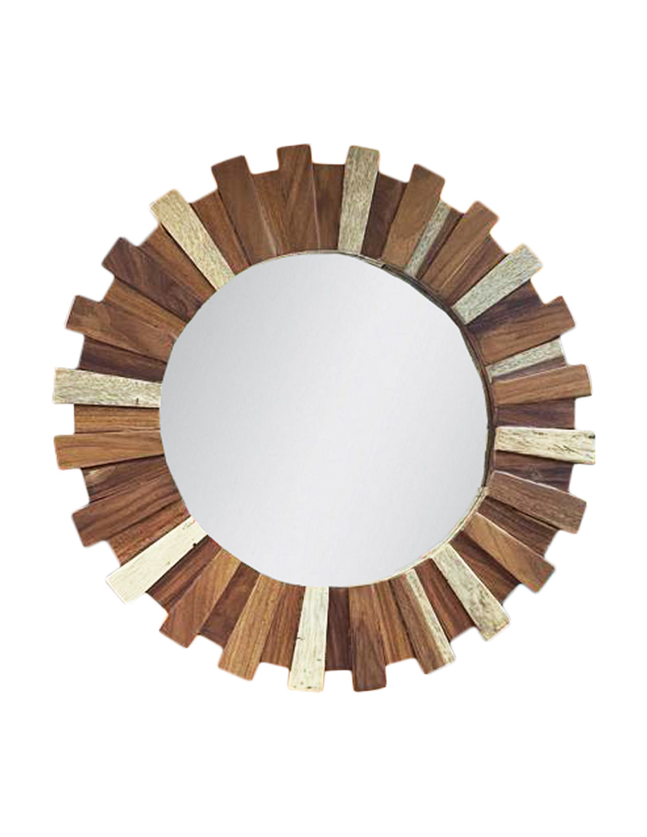 Espejo con marco circular en forma de sol madera parota