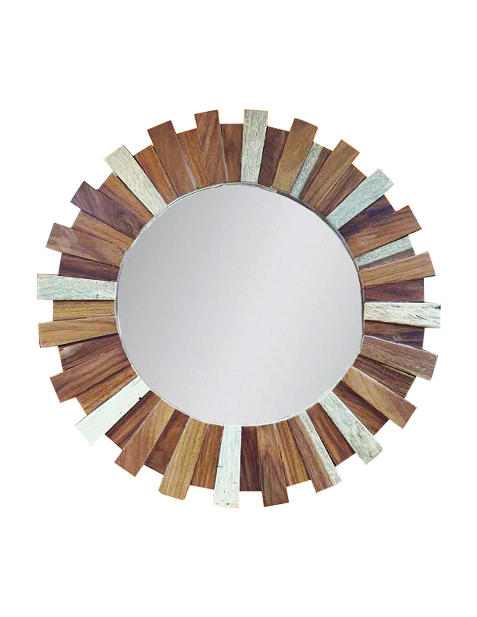 Espejo con marco circular en forma de sol madera parota