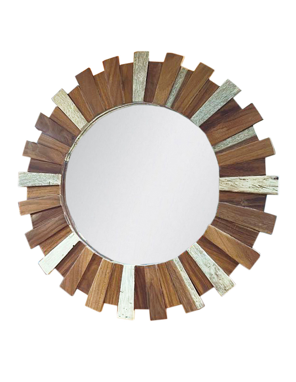 Espejo con marco circular en forma de sol madera parota