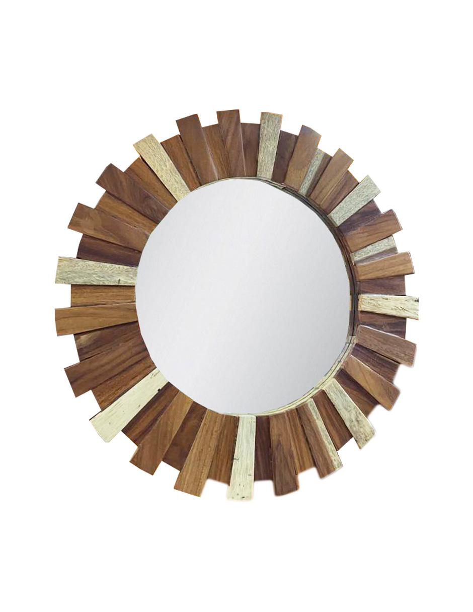 Espejo con marco circular en forma de sol madera parota