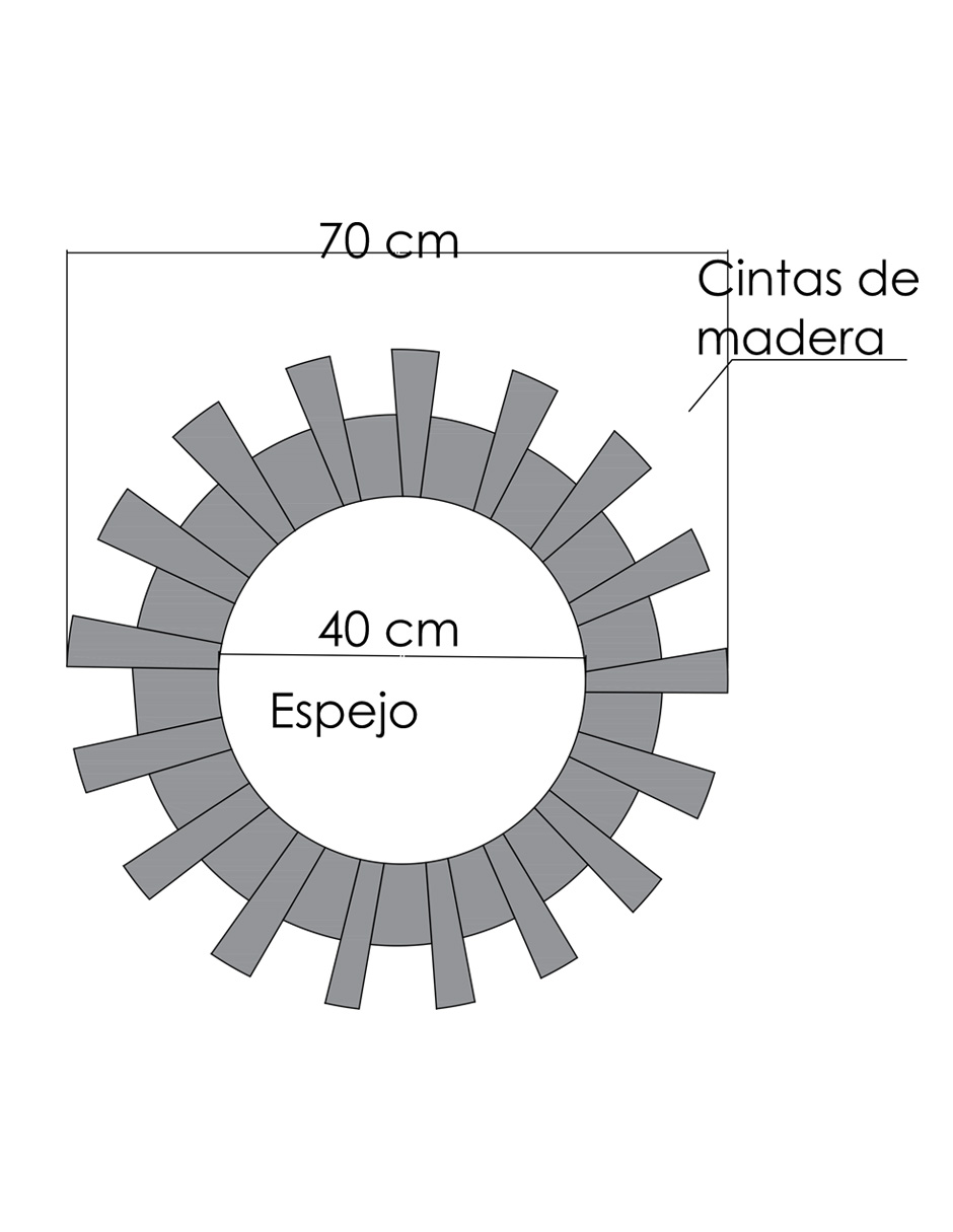 Espejo con marco circular en forma de sol madera parota
