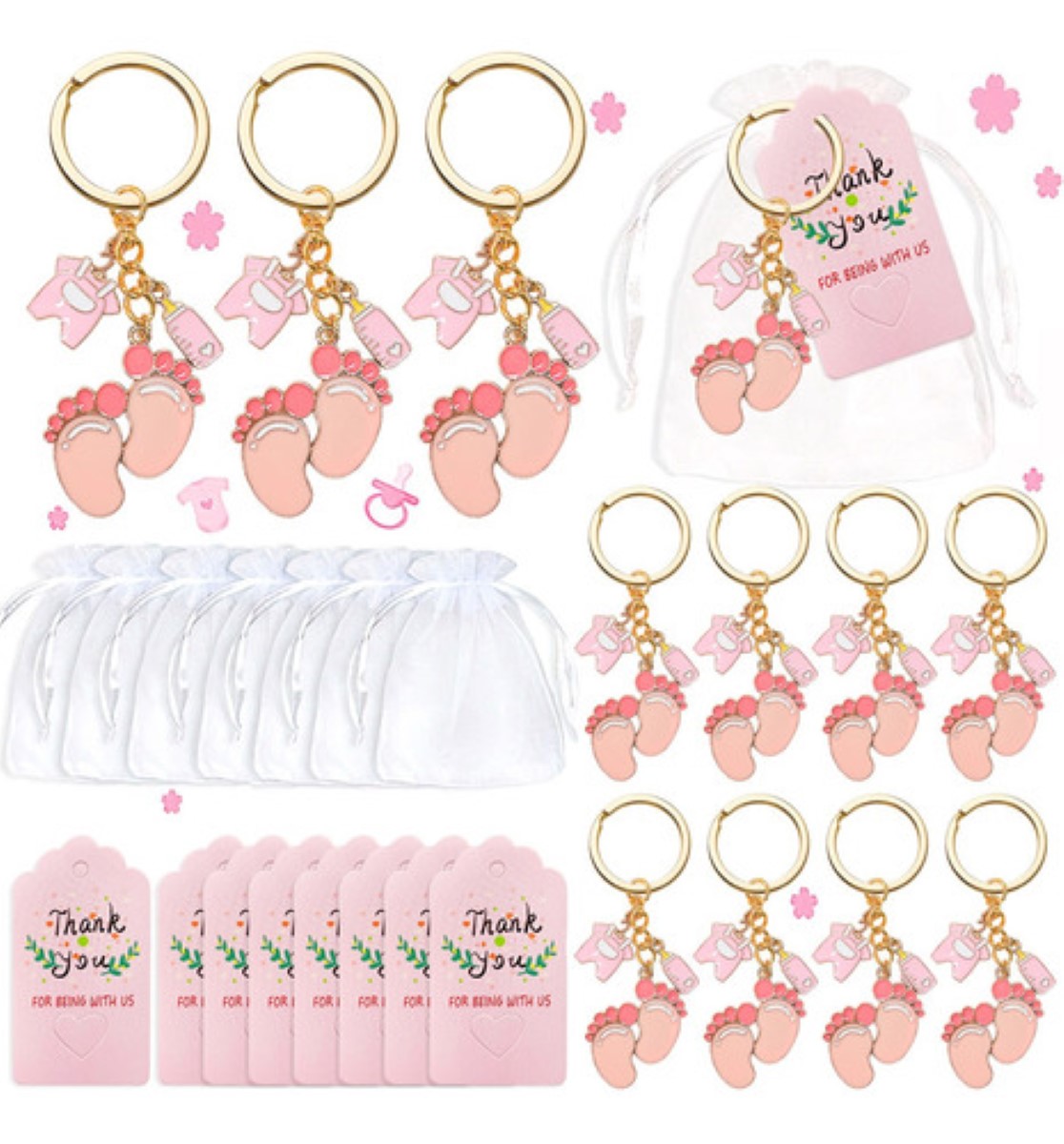 20 Pzas Regalo De Baby Shower Huellas De Biberón Llaveros ROSA/Llavero grande