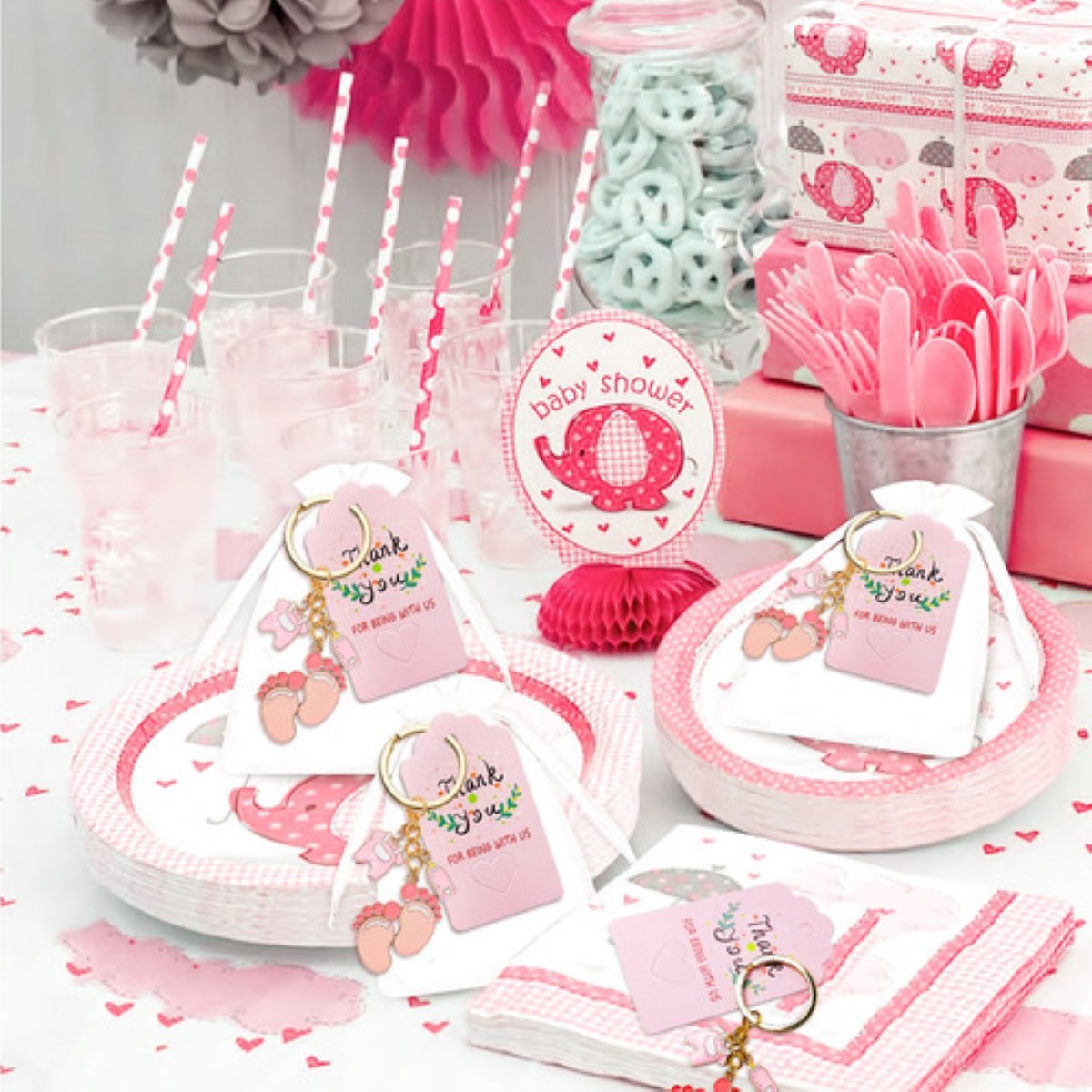 20 Pzas Regalo De Baby Shower Huellas De Biberón Llaveros ROSA/Llavero grande