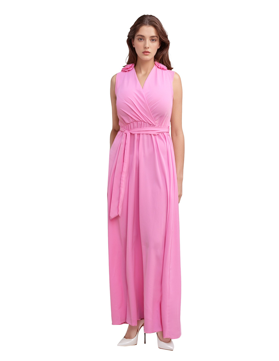Vestido largo formal de fiesta corte princesa Amanda color rosa 