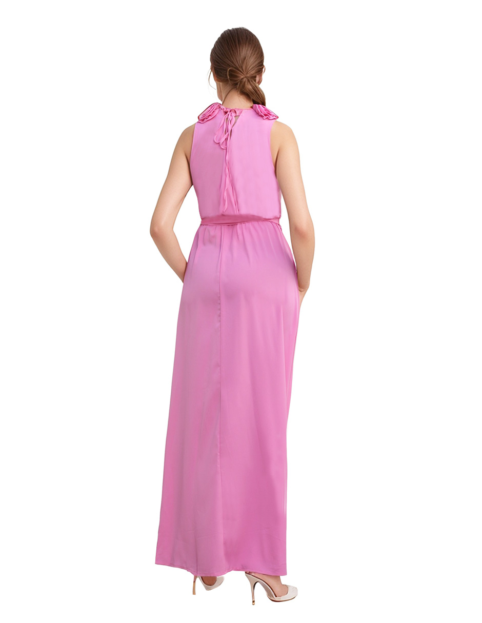 Vestido largo formal de fiesta corte princesa Amanda color rosa 