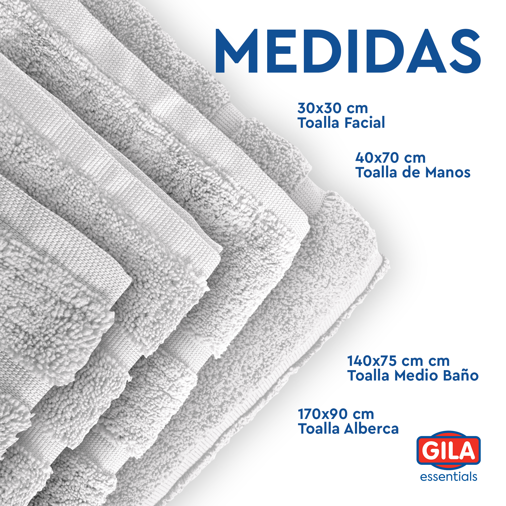 GILA Toalla para Manos de Algodón linea Essentials I Paquete de 10 Toallas Blancas para Baño.