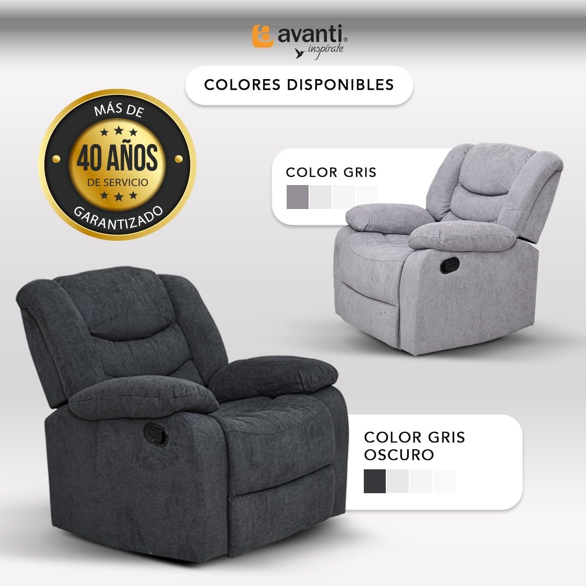 Reclinable Manual con Mecedora Individual – Reposet Confortable de Tela Suave – Sillón para Sala o Recámara – Modelo Victoria Color Gris Obscuro
