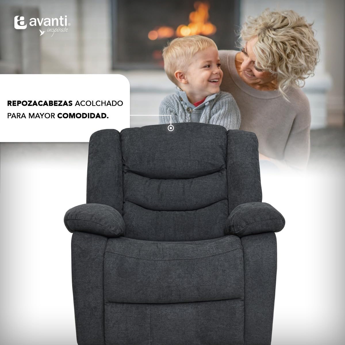 Reclinable Manual con Mecedora Individual – Reposet Confortable de Tela Suave – Sillón para Sala o Recámara – Modelo Victoria Color Gris Obscuro