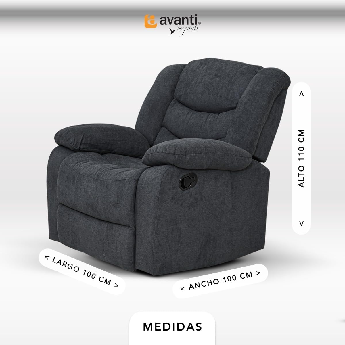 Reclinable Manual con Mecedora Individual – Reposet Confortable de Tela Suave – Sillón para Sala o Recámara – Modelo Victoria Color Gris Obscuro