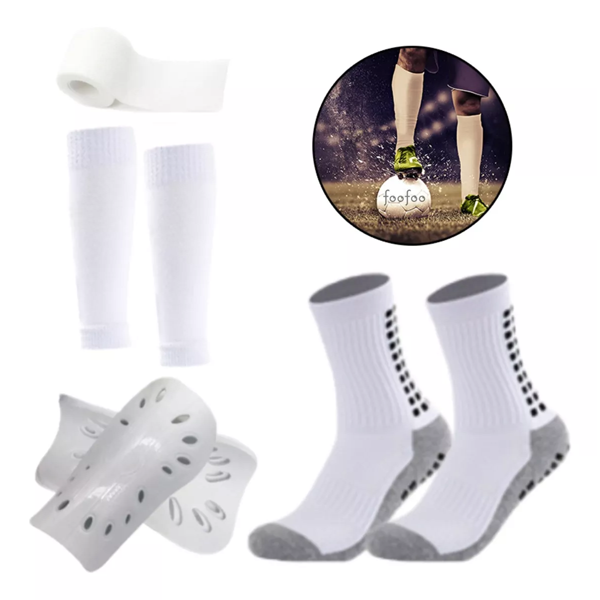 7pzs Calcetines Antideslizantes Con Espinilleras Para Fútbol Blanco