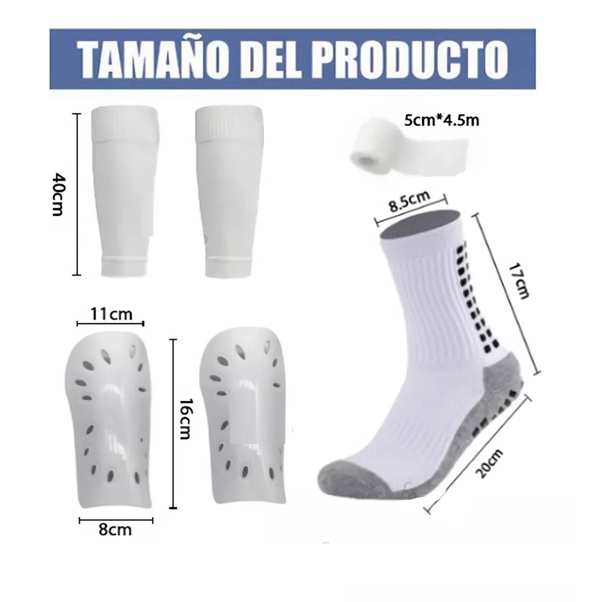 7pzs Calcetines Antideslizantes Con Espinilleras Para Fútbol Blanco