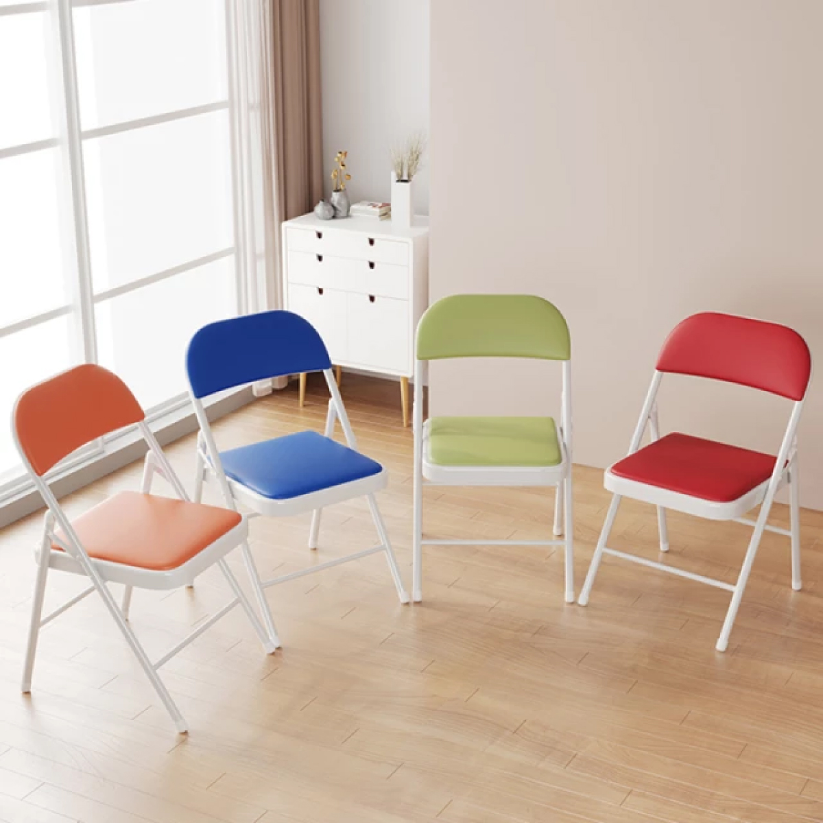 Set De 6 Sillas Plegables Ilios Innova Acojinadas Color Verde Limón