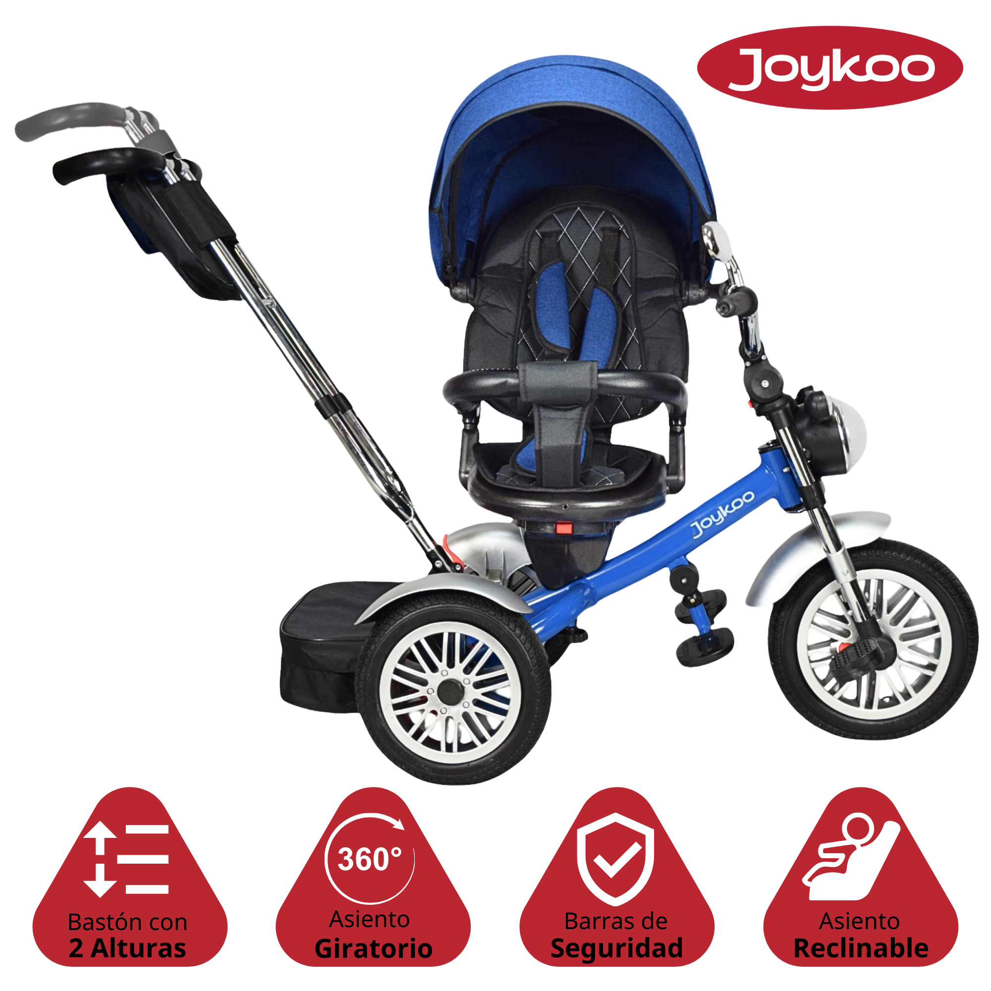 Triciclo para Niños Reclinable Giratorio 360 Sonido Llanta Goma - Azul