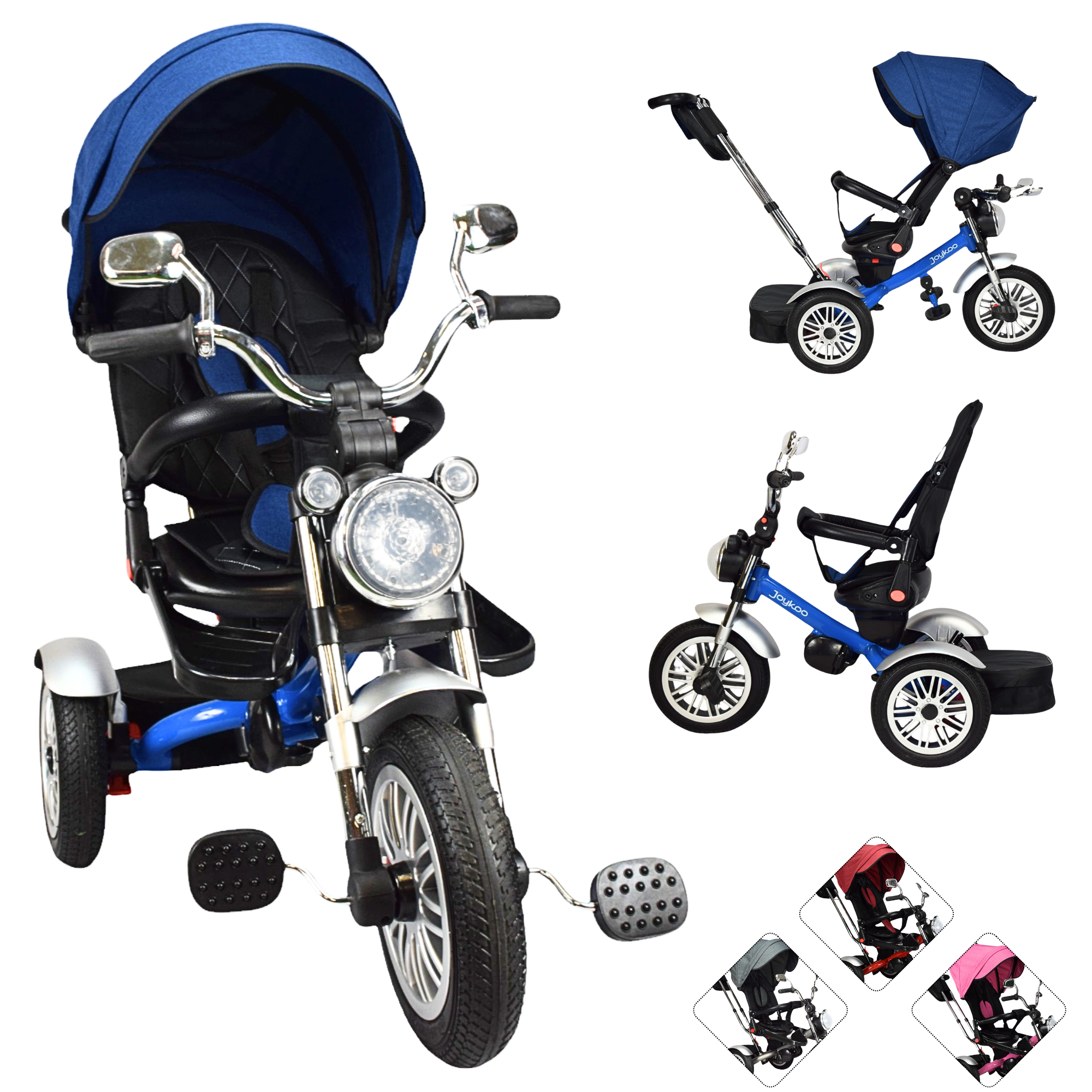 Triciclo para Niños Reclinable Giratorio 360 Sonido Llanta Goma - Azul