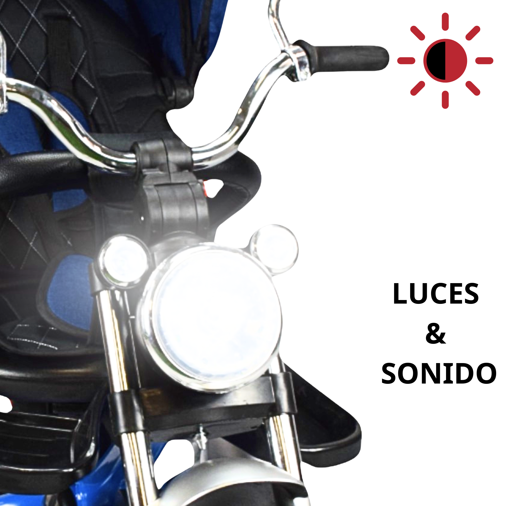 Triciclo para Niños Reclinable Giratorio 360 Sonido Llanta Goma - Azul