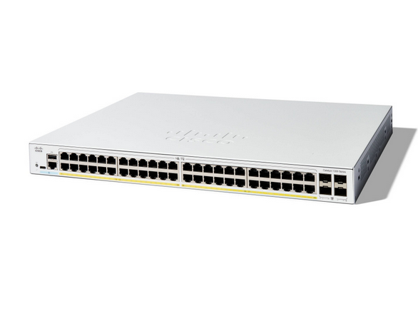 Switch Cisco Gigabit Ethernet Catalyst 1300, 48 Puertos PoE+ 10/100/1000Mbps + 4 Puertos SFP, 740W, 104 Gbit/s, 16000 Entradas – Administrable. 