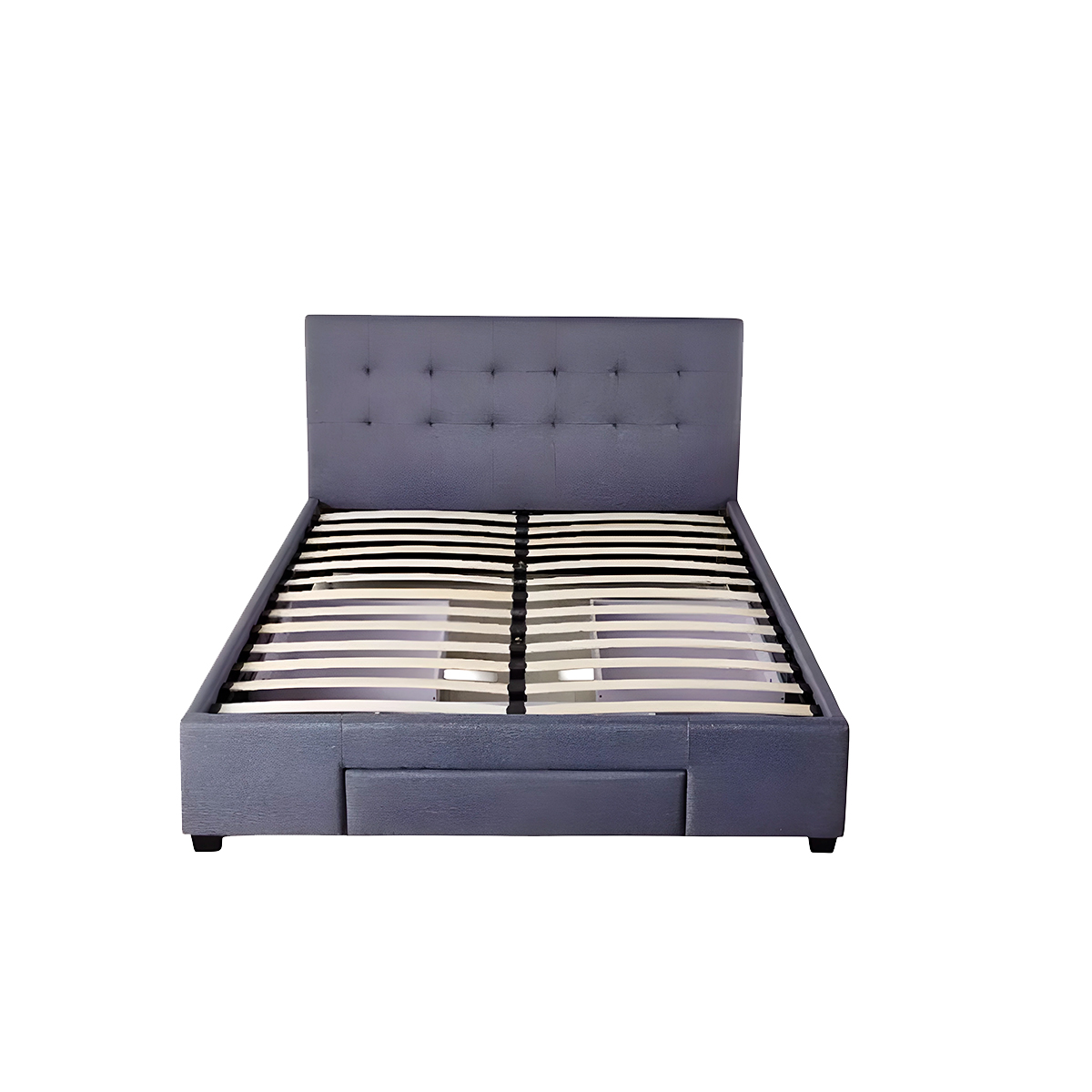 Ilios Innova | Base de cama Matrimonial con cajones fabricada en madera con cabecera tapizada en lino color gris | Estilo moderno ideal para renovar tu recamara |