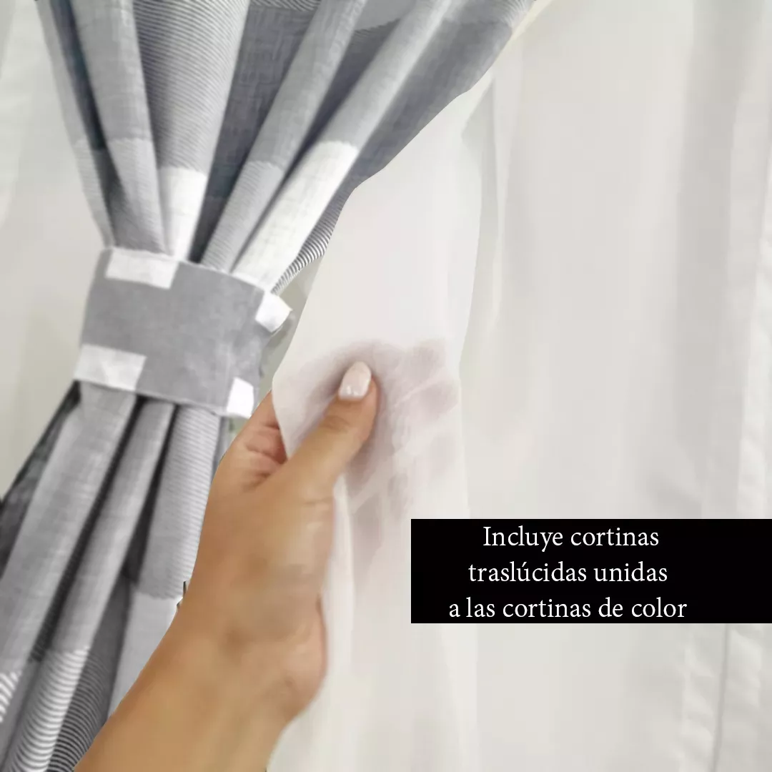 Cortinas Sala Recamara Elegantes Decorativas 2m X 2.7m + cortinas traslúcidas (Tiber)