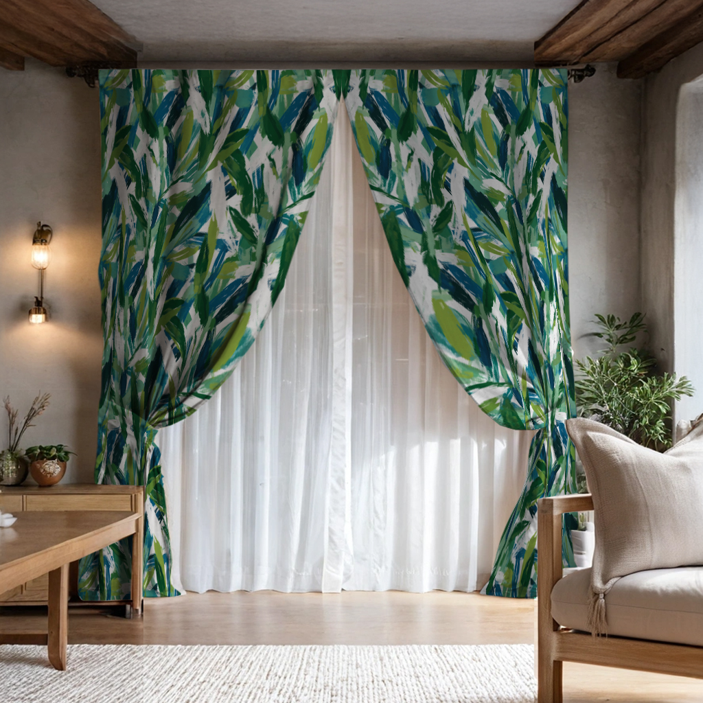 Cortinas Sala Recamara Elegantes Decorativas 2m X 2.7m + cortinas traslúcidas (Pincello verde)