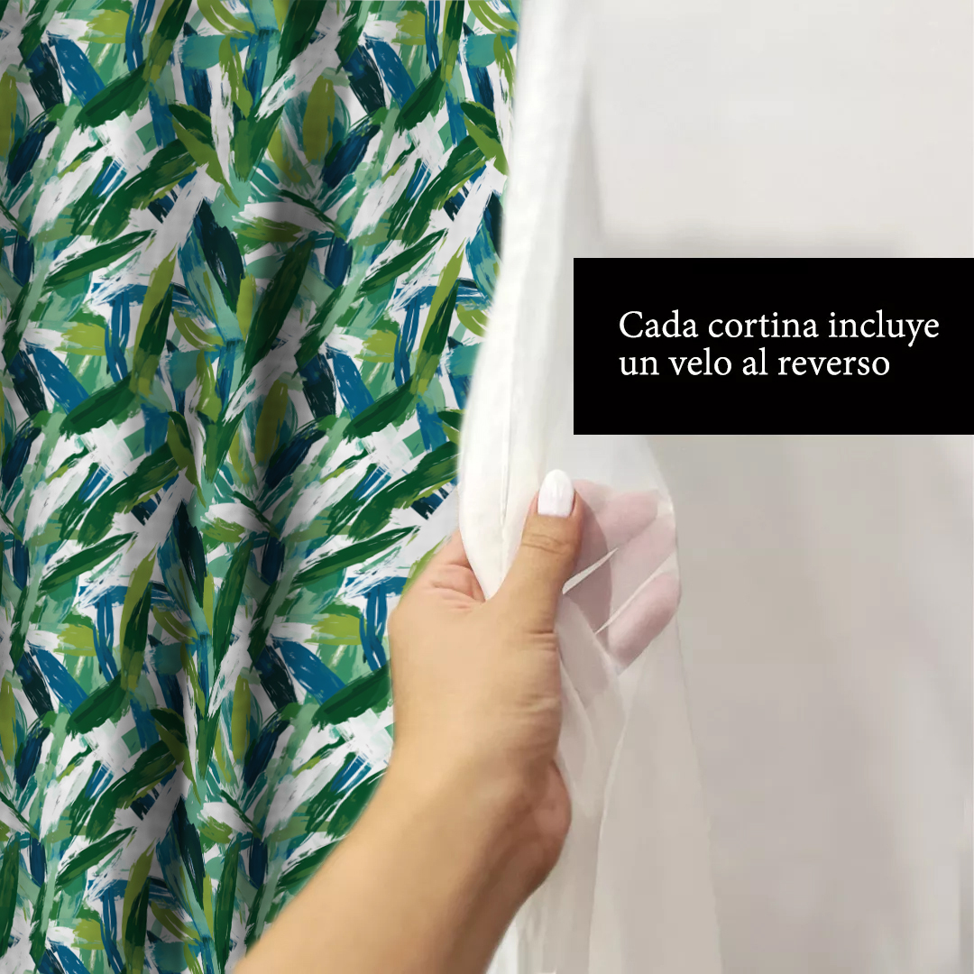 Cortinas Sala Recamara Elegantes Decorativas 2m X 2.7m + cortinas traslúcidas (Pincello verde)