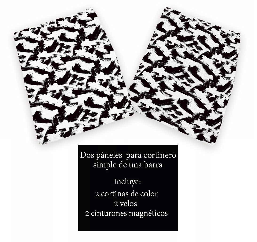 Cortinas Sala Recamara Elegantes Decorativas 2m X 2.7m + cortinas traslúcidas (Blanco y Negro)