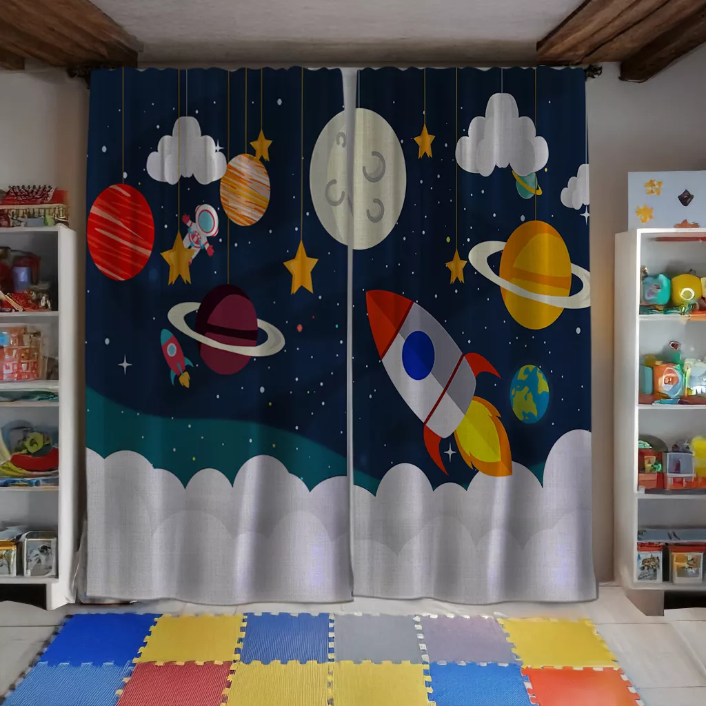 Cortinas Sala Recamara Elegantes Decorativas 2m X 2.7m + cortinas traslúcidas (Infantil / Naves)
