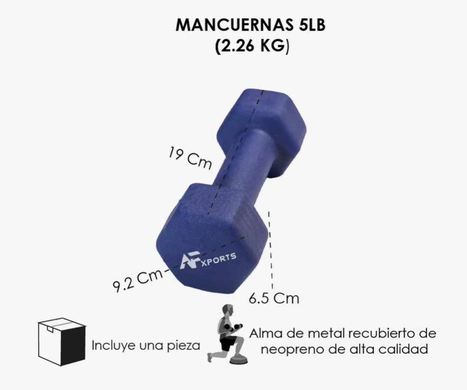 Mancuerna Neopreno 5 Lb Pesa De Metal Recubierta 