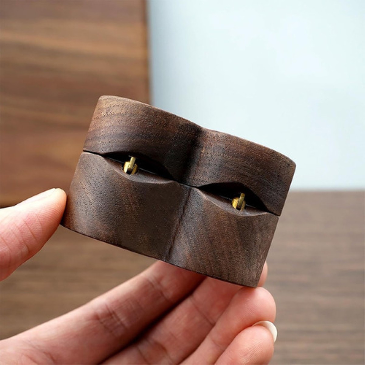 Caja Anillos Corazón Madera Nogal Para De Boda Transparente NEGRO