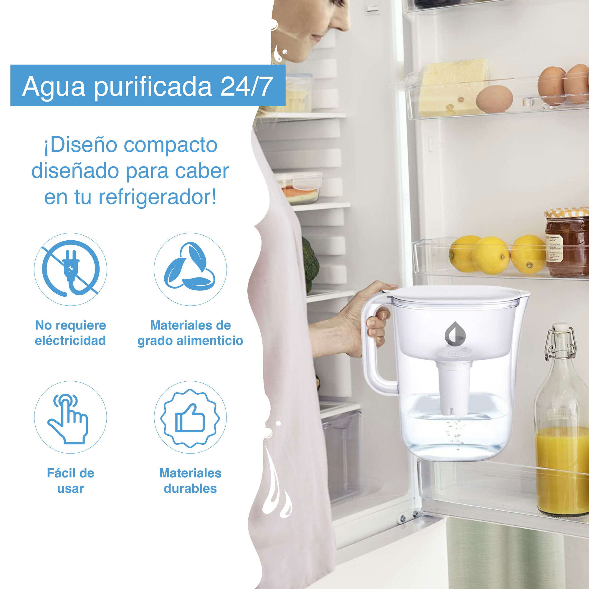Jarra Filtro Purificador De Agua Portátil Sin Conexión 3lts