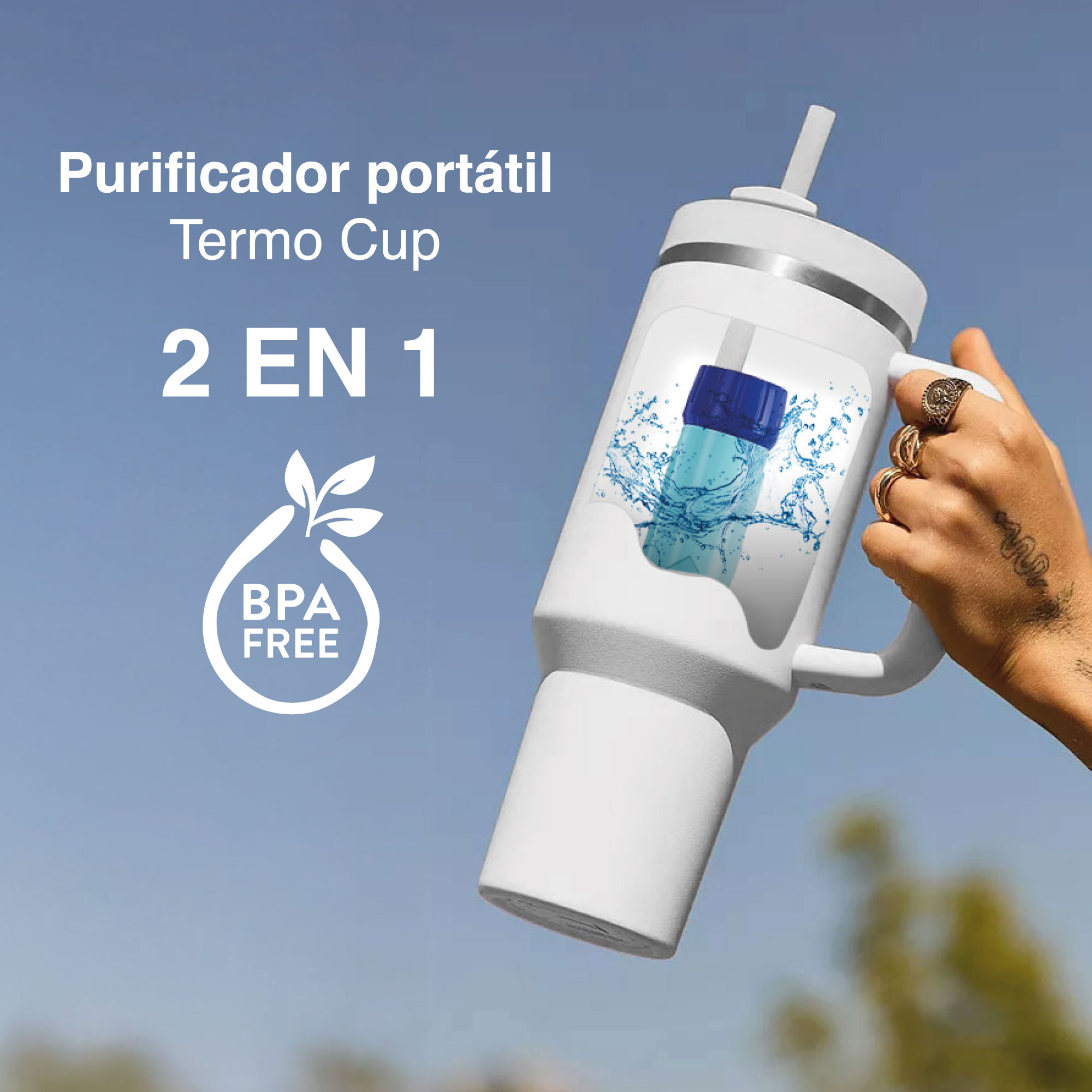 El termo filtro purificador de agua portátil y urbano 1.2 lts eco rosa