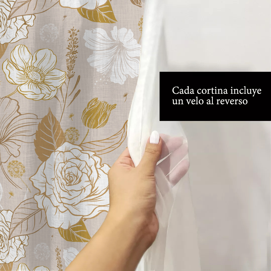 Cortinas Sala Recamara Elegantes Decorativas 2m X 2.7m + cortinas traslúcidas (Eleganza)