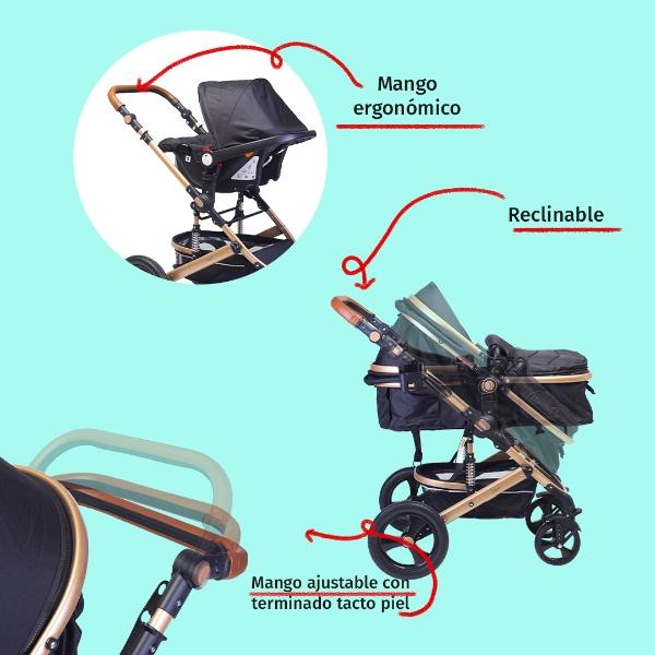 Carriola Para Bebé Baby Lux Travel System Con Portabebé Negro/Dorado