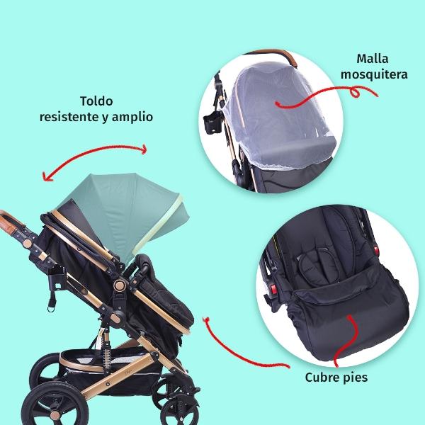 Carriola Para Bebé Baby Lux Travel System Con Portabebé Negro/Dorado
