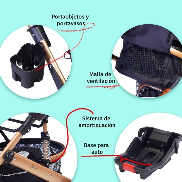 Carriola Para Bebé Baby Lux Travel System Con Portabebé Negro/Dorado