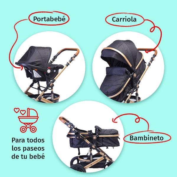 Carriola Para Bebé Baby Lux Travel System Con Portabebé Negro/Dorado