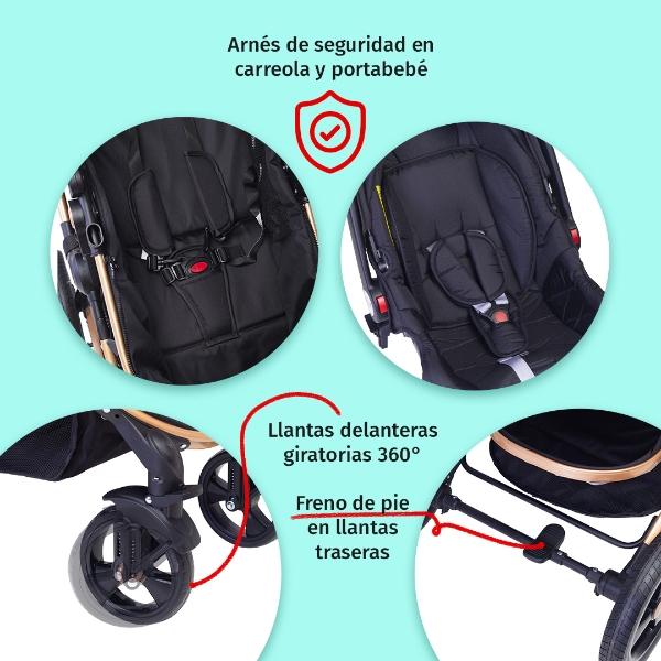 Carriola Para Bebé Baby Lux Travel System Con Portabebé Negro/Dorado