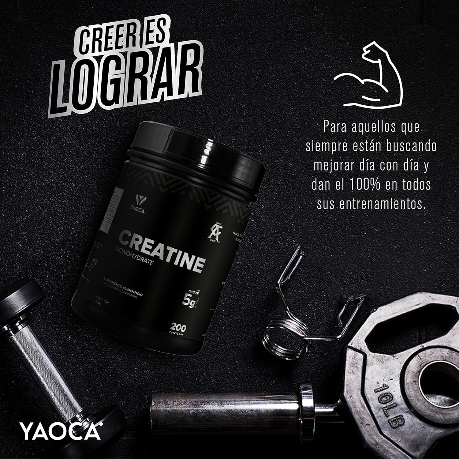 Creatina Monohidratada Yaoca 1Kg 200 Servicios Sin Sabor Alta Pureza