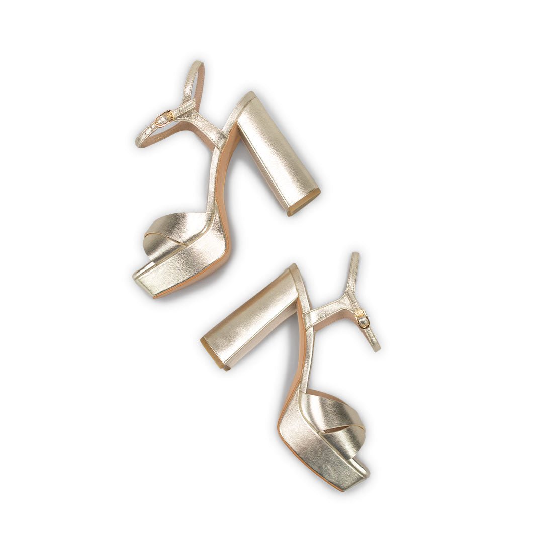Tacones De Plataforma Para Mujer De Piel Davenia Mod. Aurora Dorado
