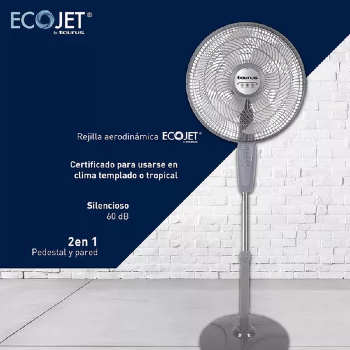 Ventilador Taurus BOREAL De Pedestal y Pared 16" Con 6 Aspas, 3 Velocidades, Silencioso, Gris