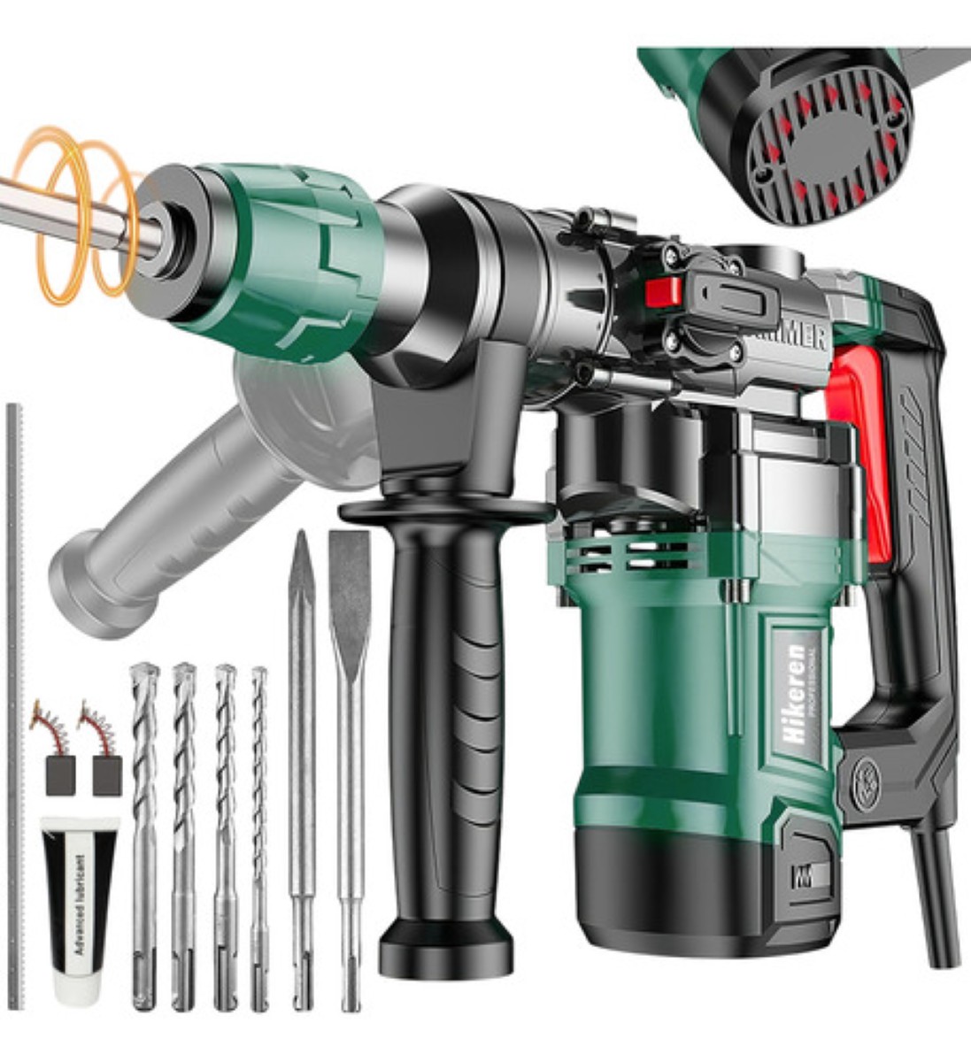 Taladro Rotomartillo Cincelador Perforador Sds Demoledor NEGRO VERDE